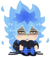Image of Idia Shroud from Twisted Wonderland in the style of irasutoya stock art sitting down, looking annoyed.