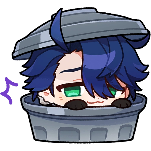 Image of Sampo Koski from Honkai: Star Rail peeking out of a trashcan.